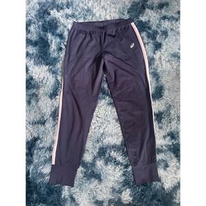 Asics Women's Track Pants Athletic Joggers Training‎ Activewear Navy Side Stripe